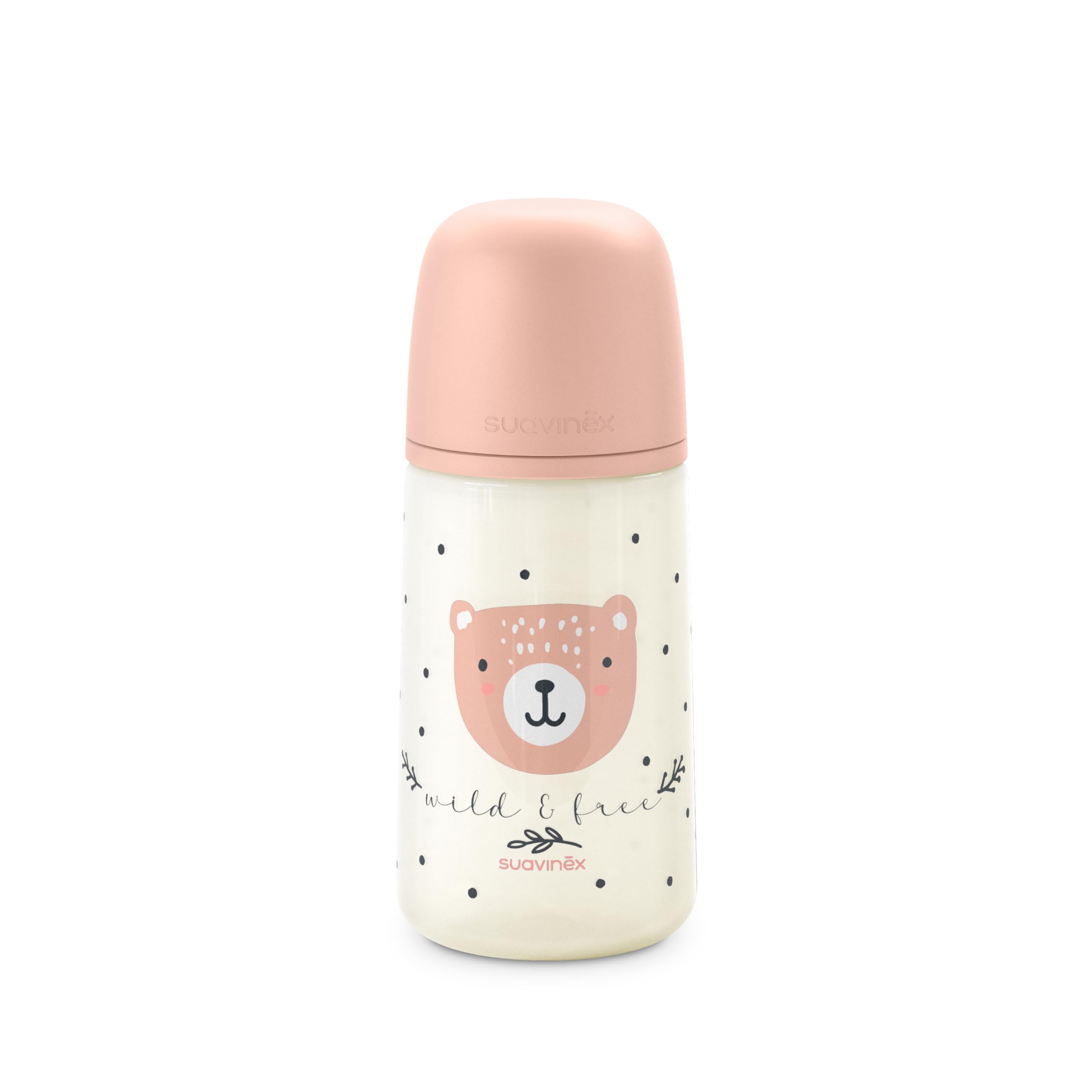 Suavinex, Biberon da 270 ml con Tettarella Fisiologica SX Pro in Silicone con Valvola Anticolica, Flusso Medio (M), per Liquidi a Densità Media, Latte, Succhi o Acqua. Neonati +3 Mesi. Wild&Free Rosa