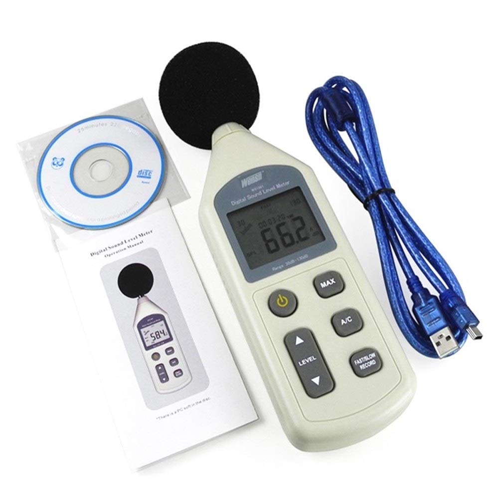 Medidor de Nivel de Sonido Digital WS1361C, Medidor de decibeles, Medidor de Ruido Medidor de Nivel de Sonido LCD Digital 30-130dB USB + con Tarjeta SD