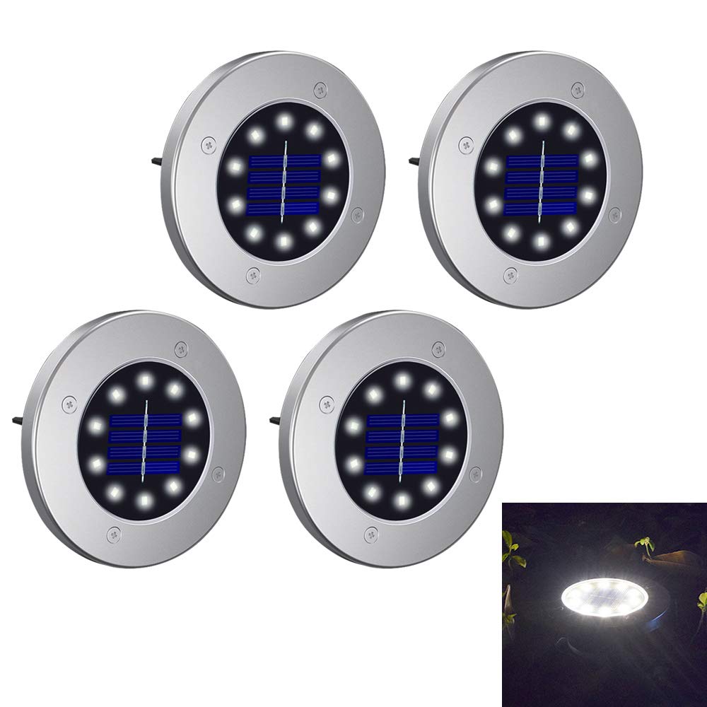 In Ground Lights Solar Ground Lights Outdoor with 10 LEDs - Solar Disk Lights Waterproof with Light Sensor for Garden, Lawn, Patio, Pathway, Yard, Driveway, Step (Warm White 4 Packs)