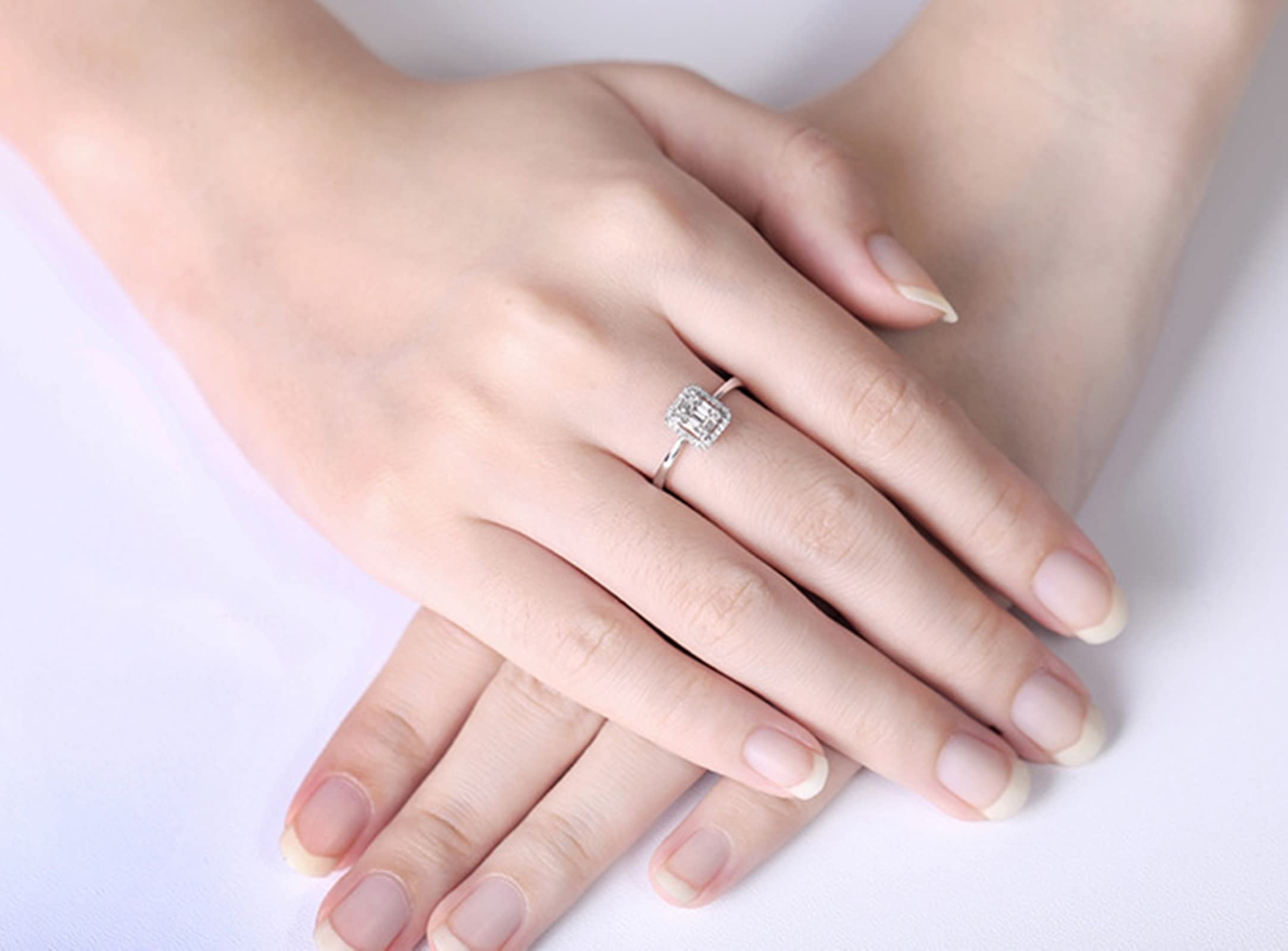 Ring Gold 750 Verlobungsring Damen 18 Karat Weißgold, Engagement Ring Silber Rechteck Diamant Verlobungsringe