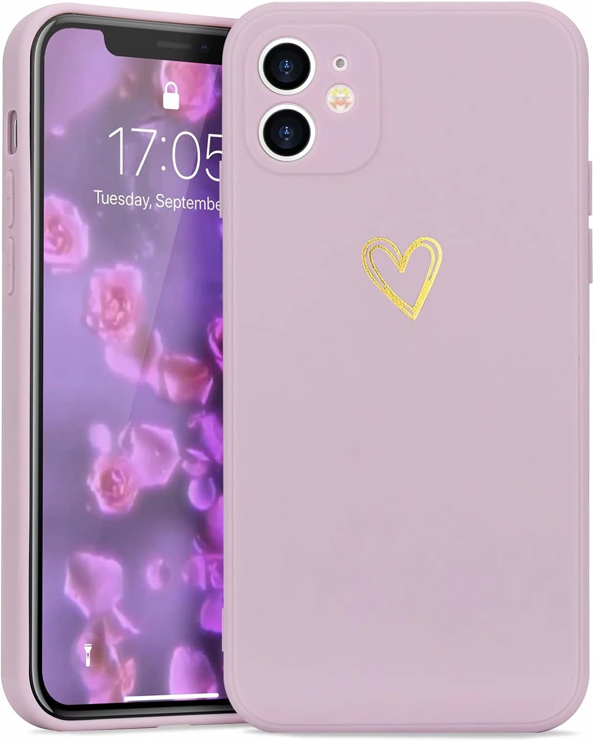 Wirvyuer for iPhone 11 Phone Case with Cute Heart Pattern Soft Shockproof Protective Silicone Case for Women Girls, Purple