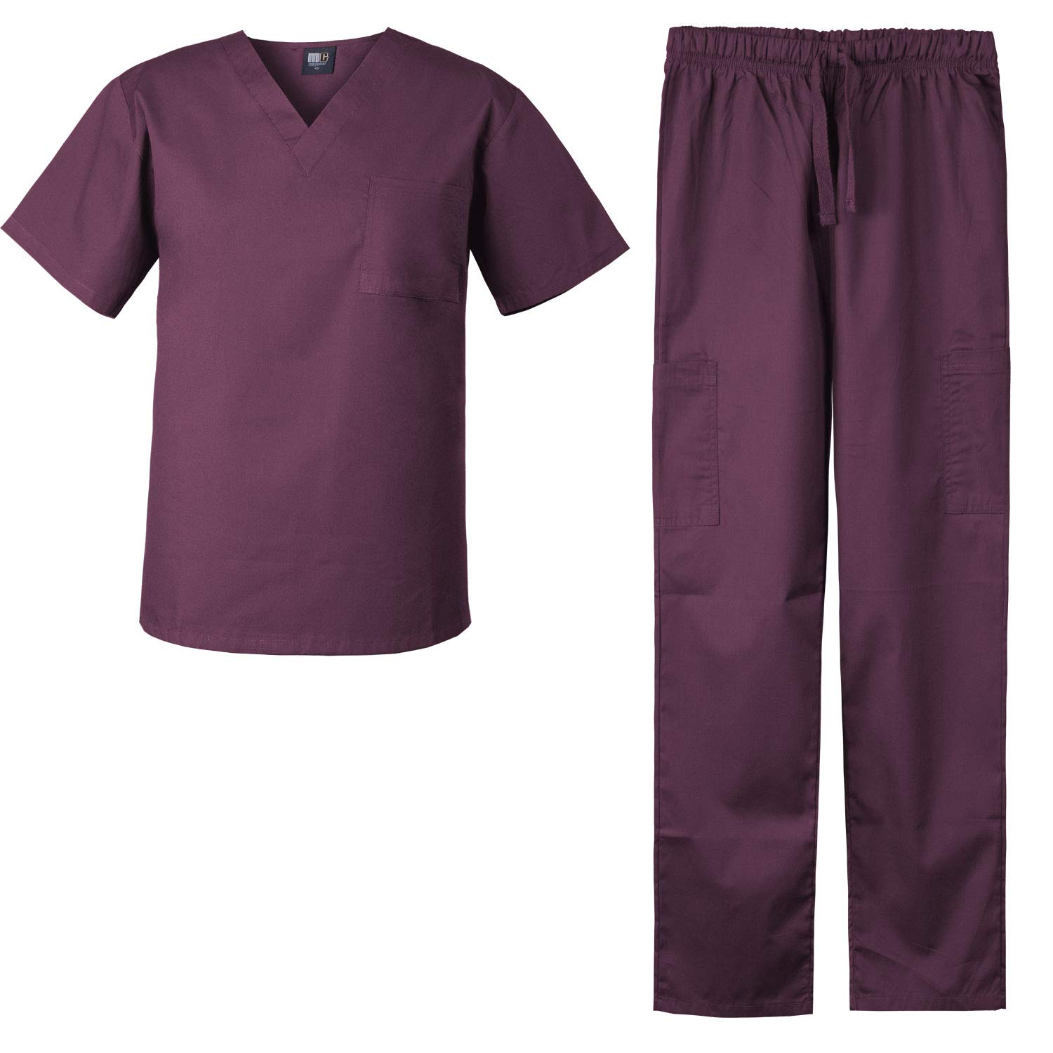 Medgear Men's Stretch Scrubs Set V-neck Top and Cargo Pants for Men and Women (Wine, 2X)