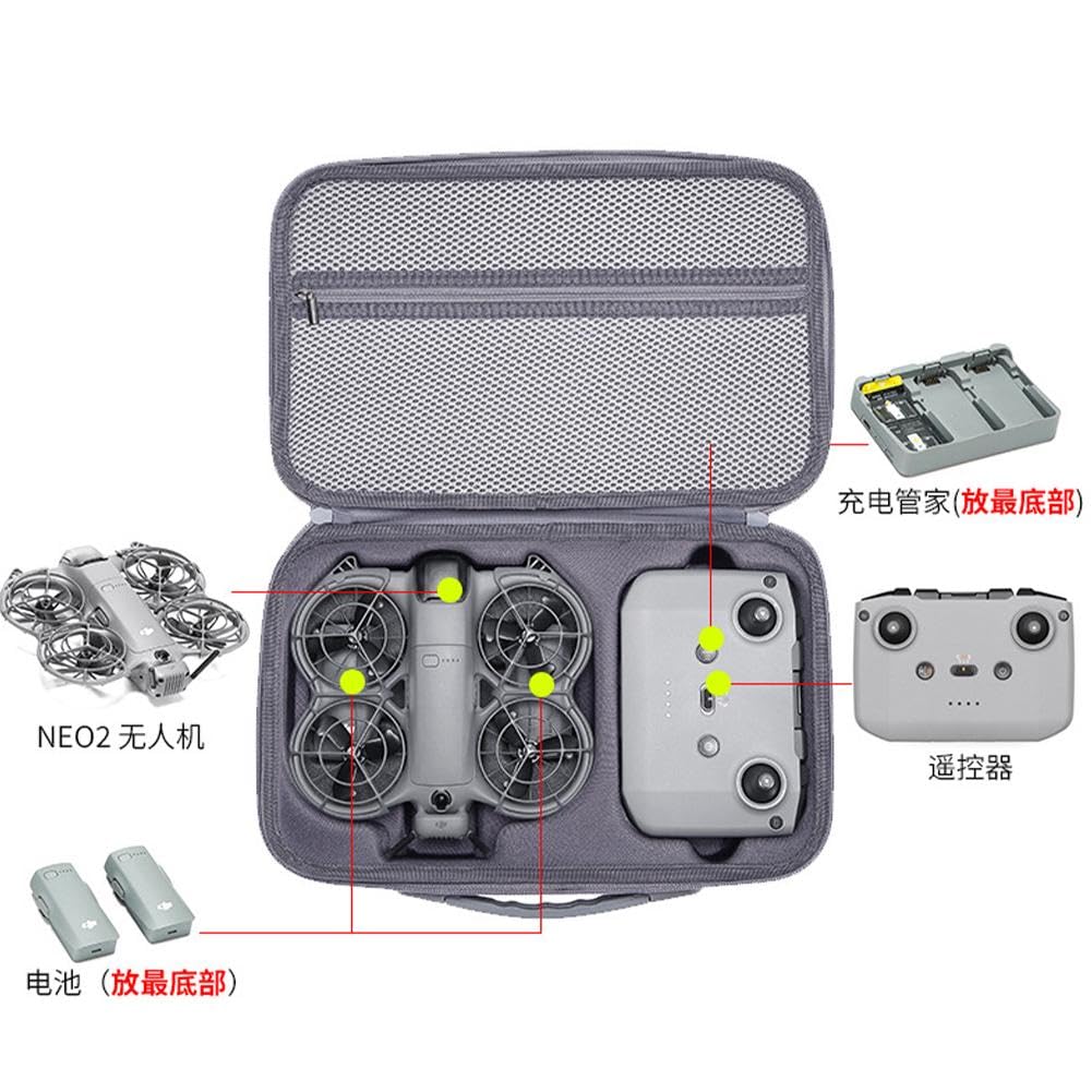 Custodia per drone DJI Neo 2, custodia da viaggio rigida in poliuretano resistente con tracolla per drone, telecomando, batterie e accessori, grigio, Flypack, moderno