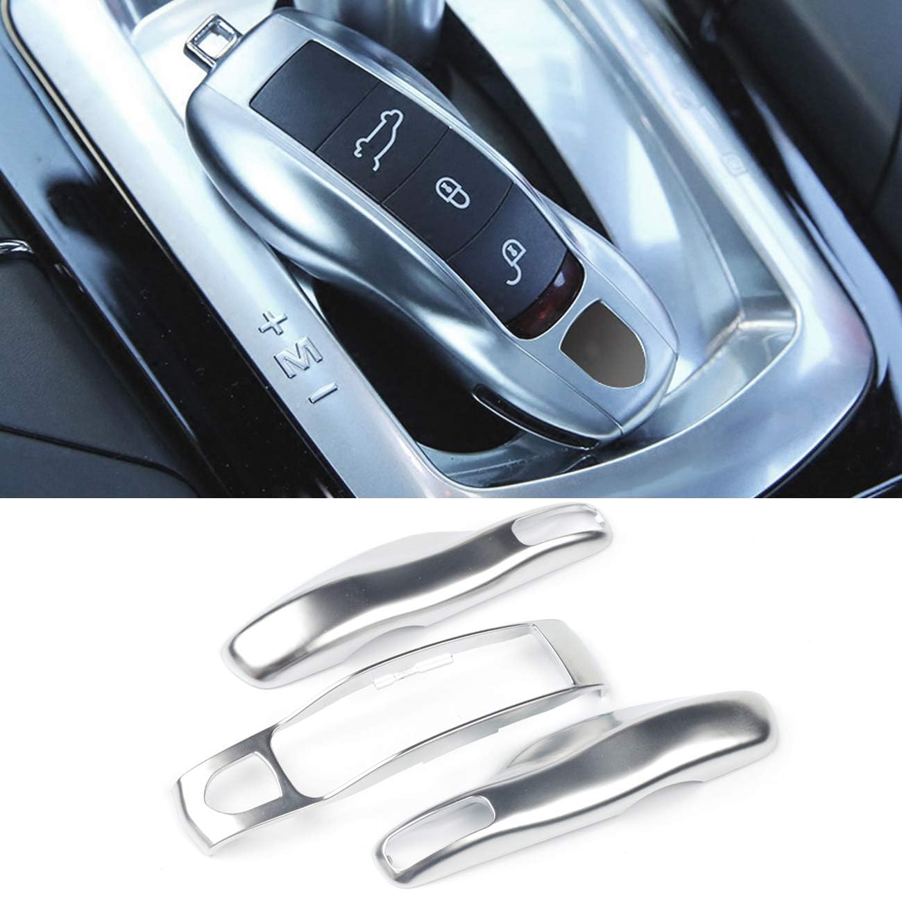 Pack of 3 Remote Car Key chains for men Compatible with Porsche, Glossy Silver Key Shell Cover Painted Keyless Entry Skin Protectors