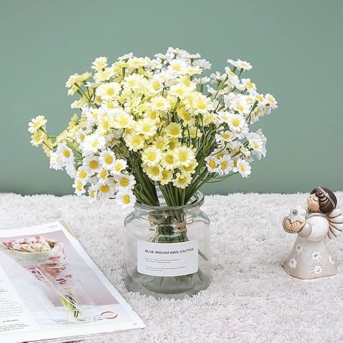 Miniatura 5 de Paquete de 2 flores artificiales de crisantemo sintético de 60 cabezas, adornos creativos de escritorio, arreglo floral, ramo de novia, decoración