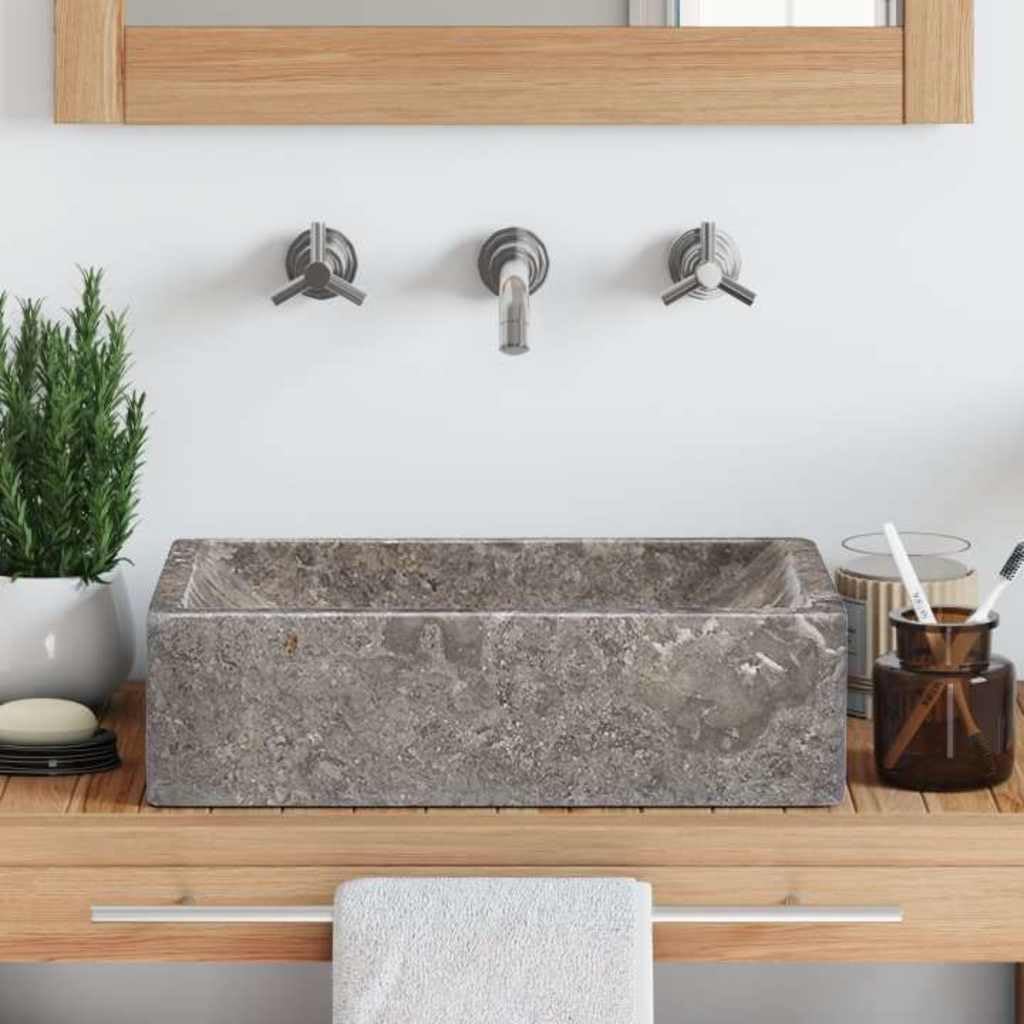 Fregadero de mármol gris brillante 45 x 30 x 12 cm lavabo de baño