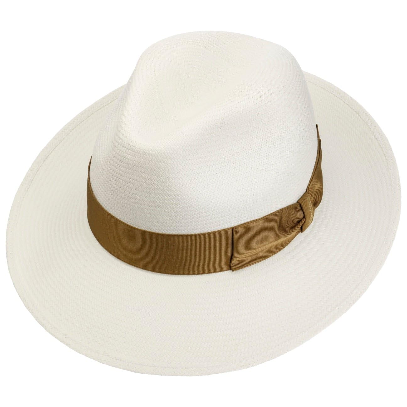 Borsalino Panama Hat Big Brim Woman/Man - Made in Italy Straw Bogart with Grosgrain Band, Grosgrain Spring/Summer, Natural-brown, 58