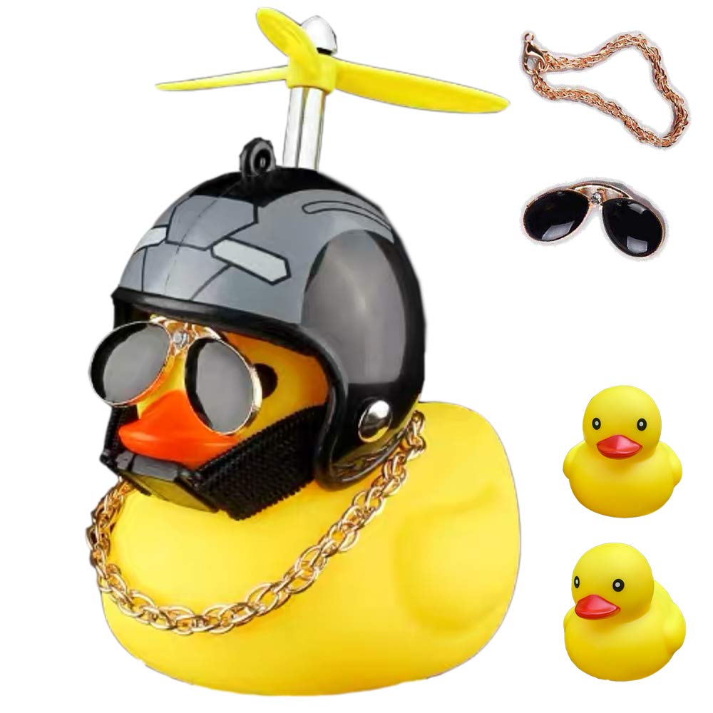 ACEDOAMARE Duck Bike Bell, Cute Rubber Yellow Duck Bicycle Accessories with LED Light Propeller Helmet Squeeze Horns for Cycling Motorcycle Car Handlebar Bicycle (Black Robot)