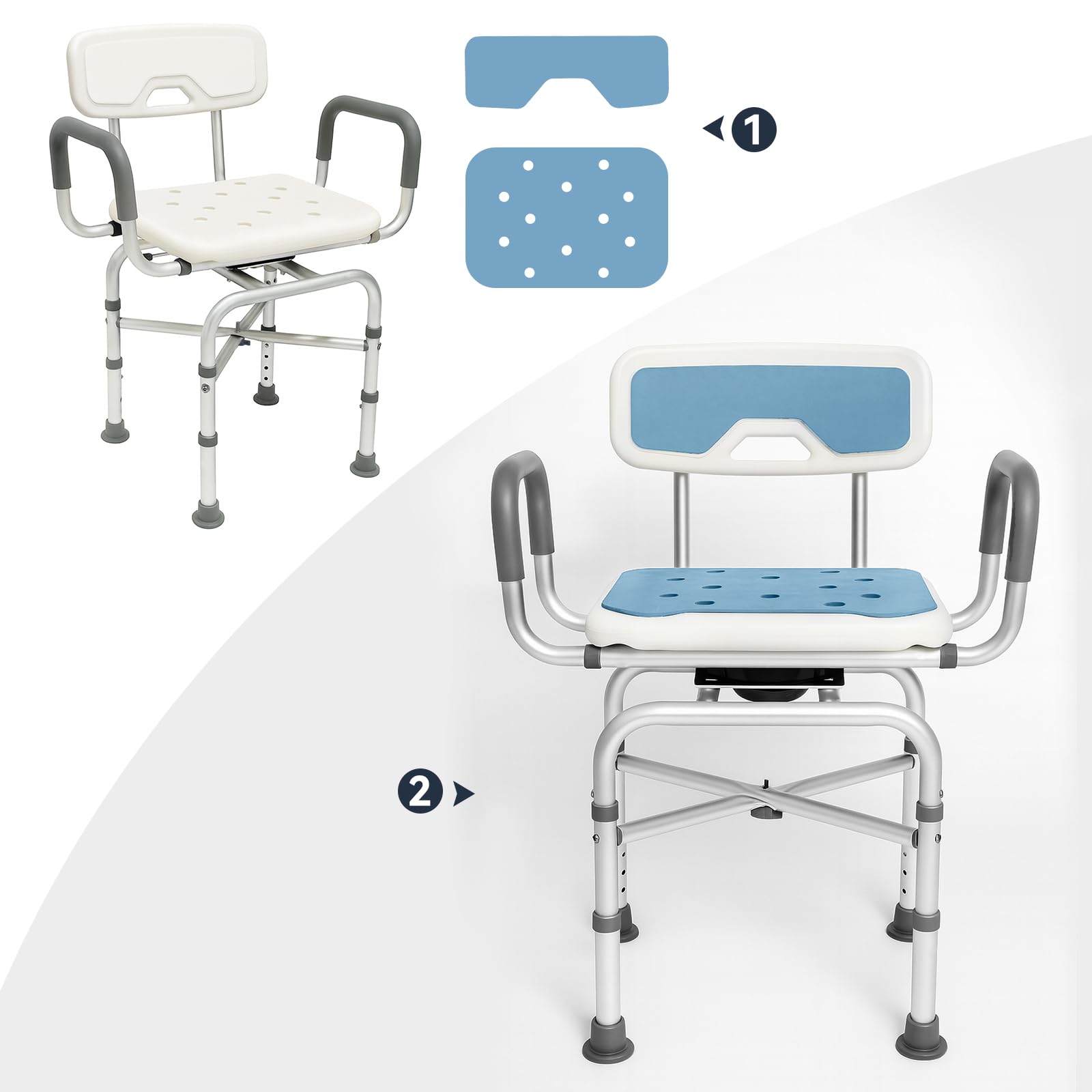Silla de Ducha para Seniors, Taburete de Ducha con Respaldo, Asiento de Ducha para Embarazadas, Altura Ajustable, Ayuda de Ducha con pies Antideslizantes