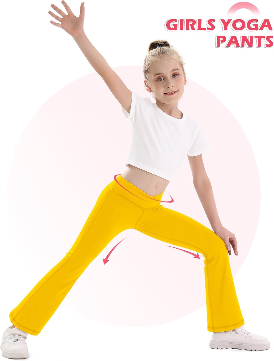 Toddler Girls Flared Leggings Yoga Pants Cross Over High Waisted Bell Bottom Pants for Toddler Kids Stretchy Casual Bootcut Leggings for Dance Activewear Full Length Bright Yellow 5Y-6Y