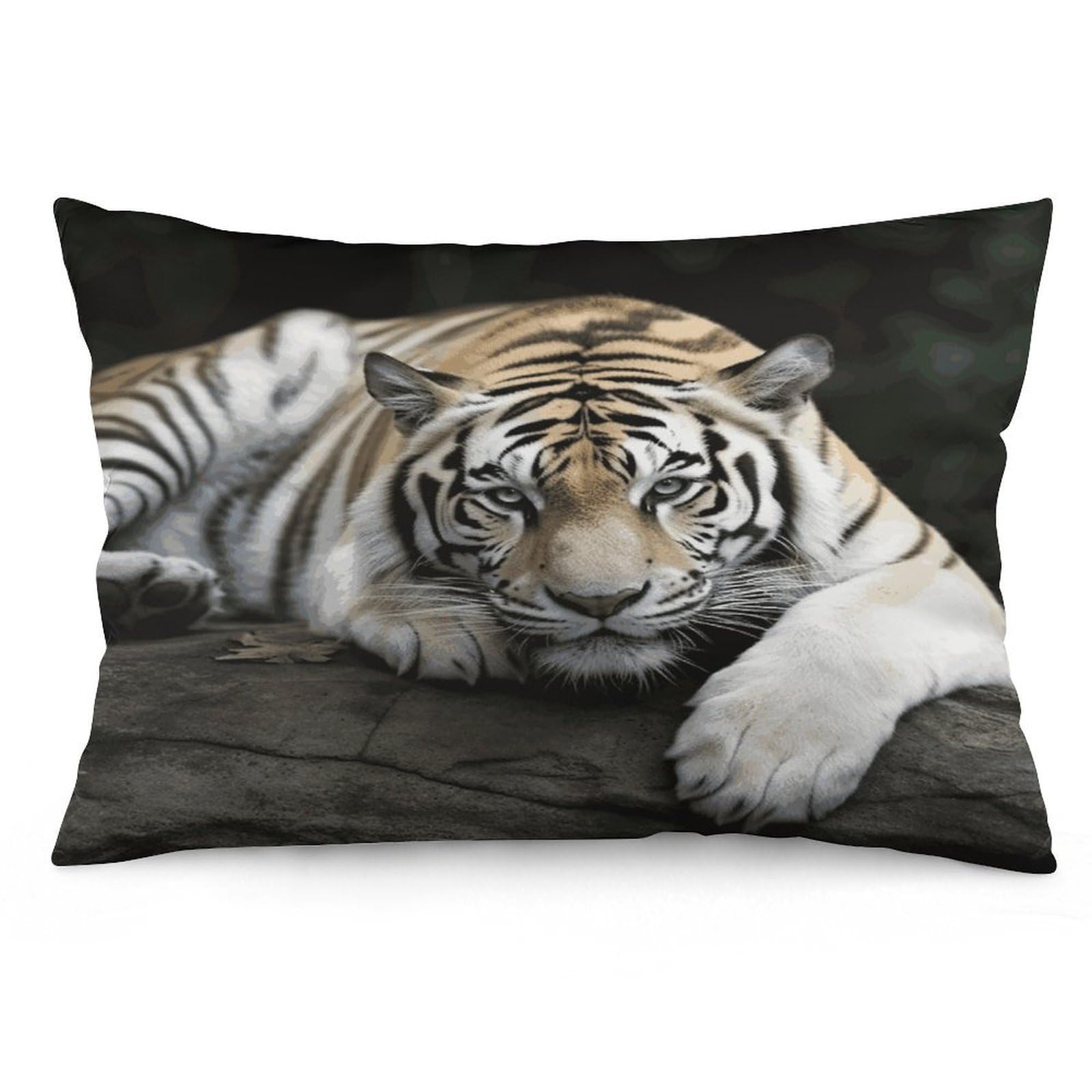Tiger Lie On Rock Throw Pillow Covers with Silent Zipper Polyester Pillow Protectors Removable Pillow Cases Soft Pillowcase Cozy Pillow Sham Cushion Cover for Sofa Car Bed 16 "x24