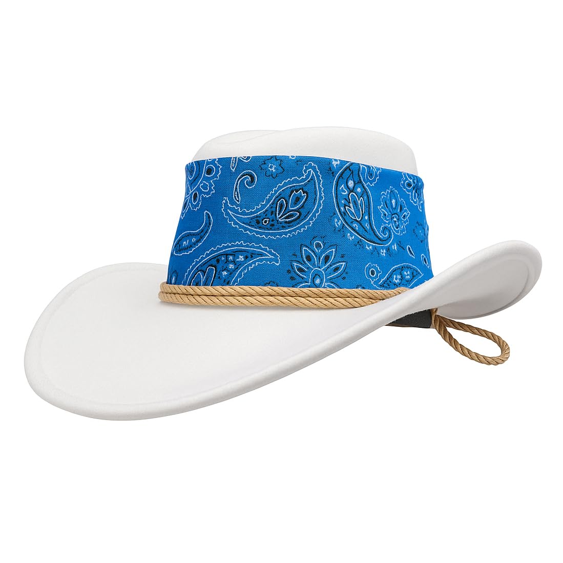 Cowboy Hat White Paisley Blue Sun Cap Faux Felt Leather Suede Fancy Dress Party Costume Cowgirl Outfit Western Travel Outdoor Sun Protection Mens Womens