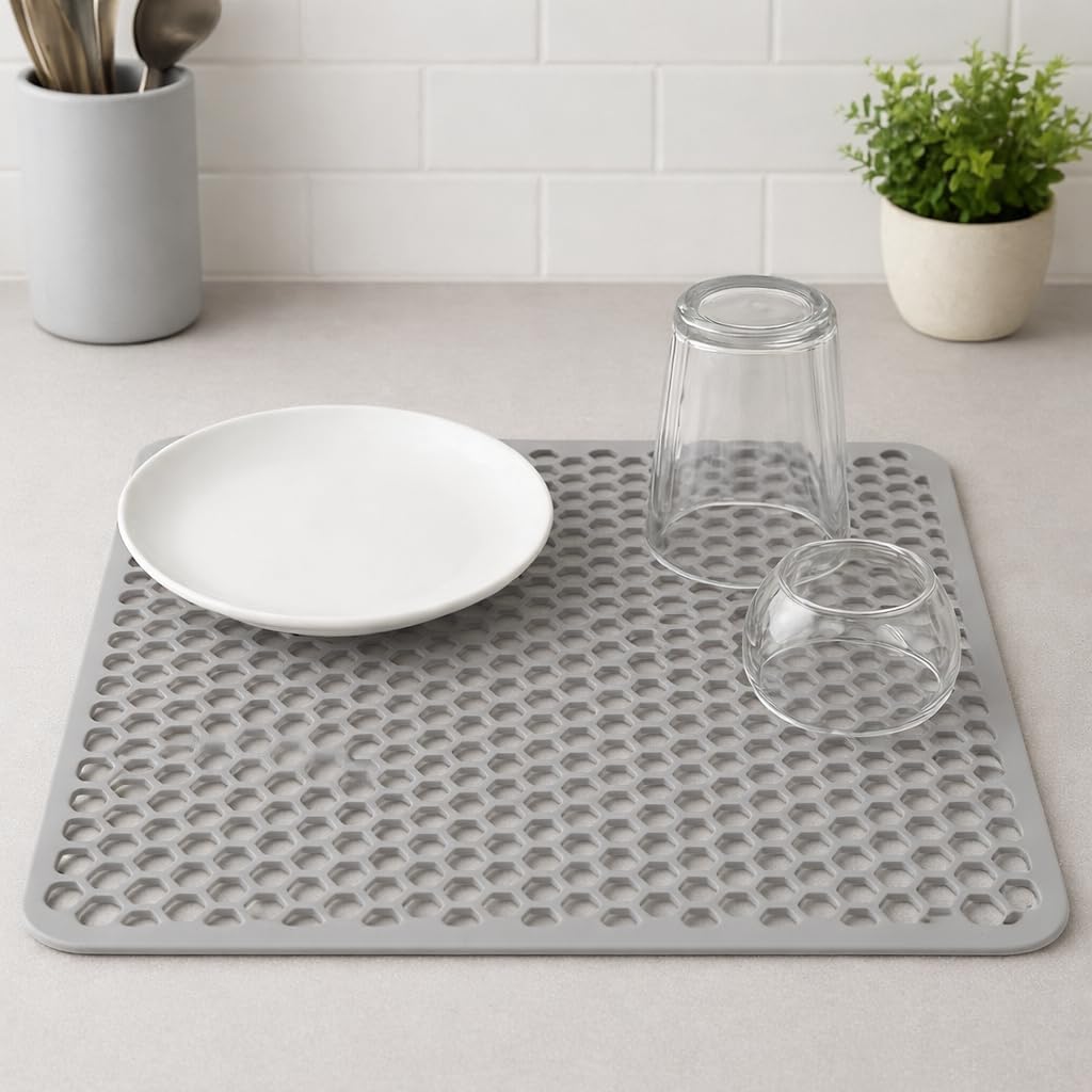 Bulaşık Kurutma Matı Kaymaz Katlanabilir 32x32 cm gri