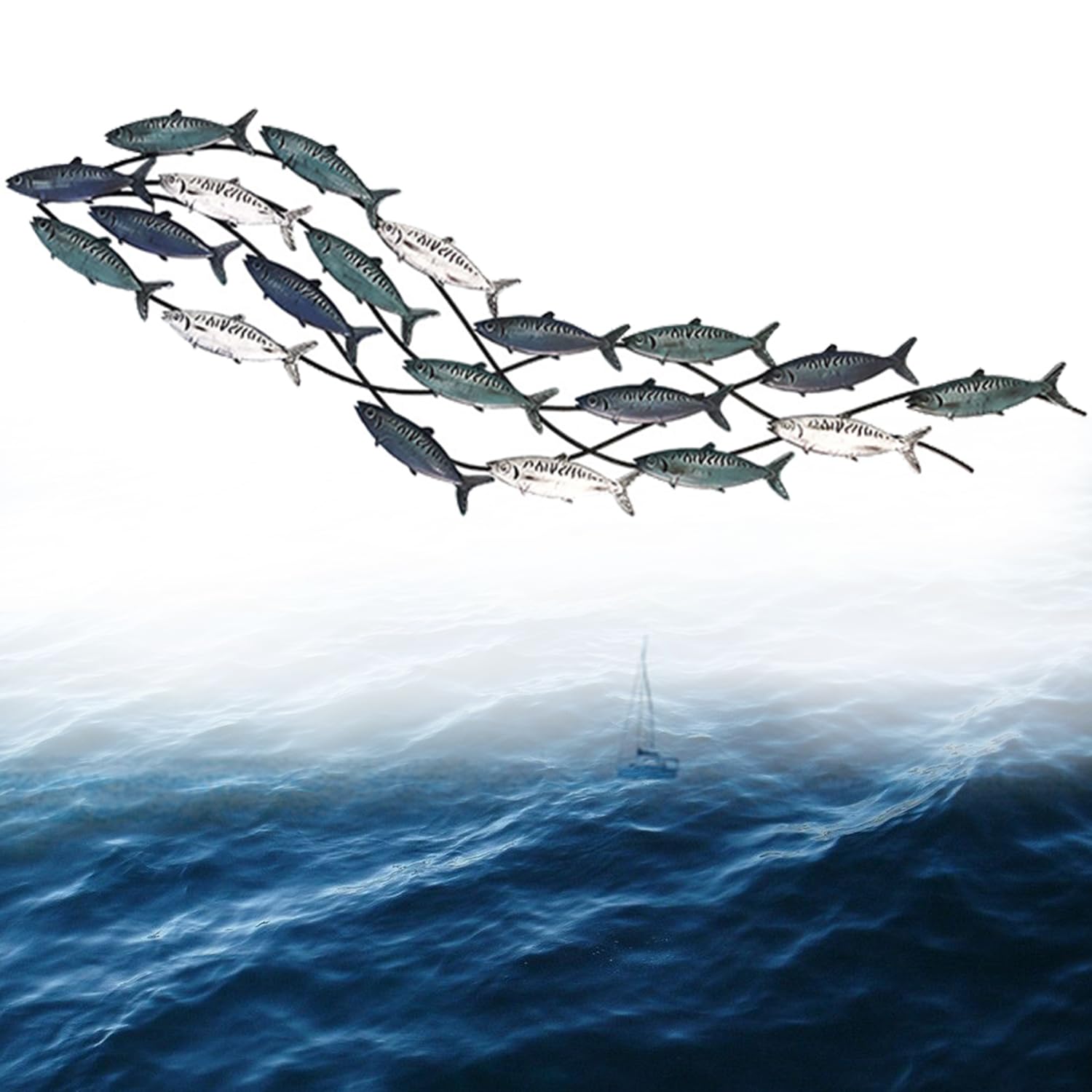 LMYSXAOZ Metal Fish Wall Art, Pool Decor, Nautical Theme Shark Hanging Decorative, for Home Living Room Bedroom,150X40cm