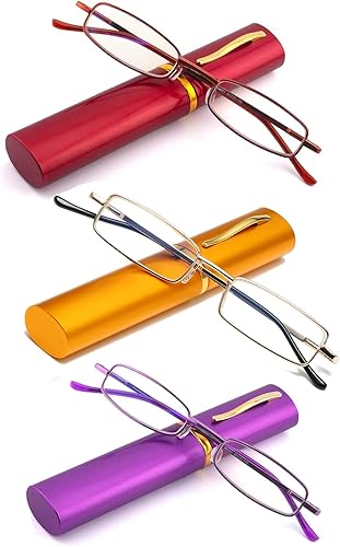 3 pares de mini anteojos de lectura de metal delgados de tamaño de bolsillo, compactos, ligeros, portátiles tu elegante compañero de viaje para