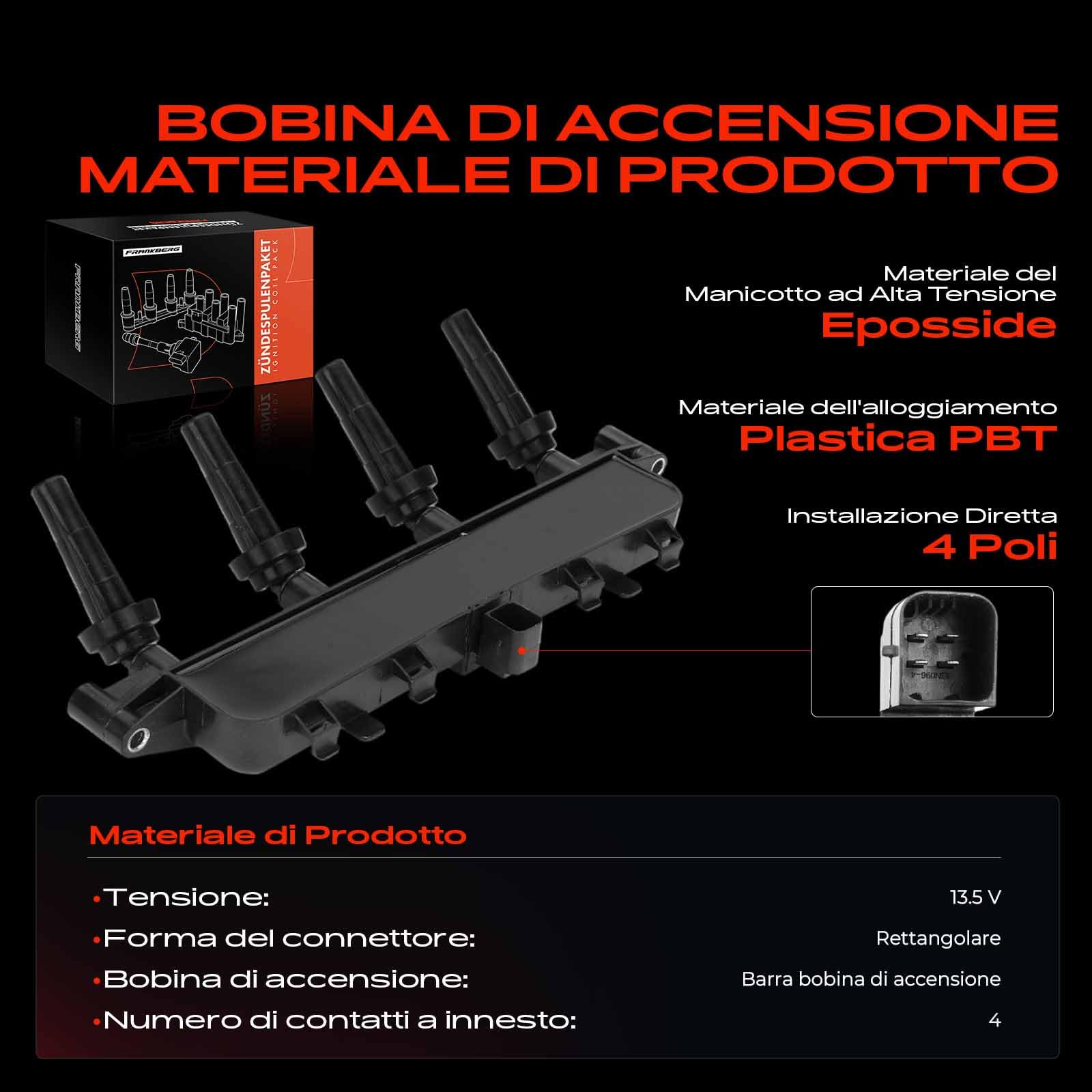 Frankberg Bobine di accensione Benzina Compatibile con 206 Compatto 2A/C 1.4L 206 Compatto 2A/C 1.1L C3 Pluriel HB 1.4L 206 SW 2E/K 1.4L Saxo S0 S1 1.1L Replace# 597072