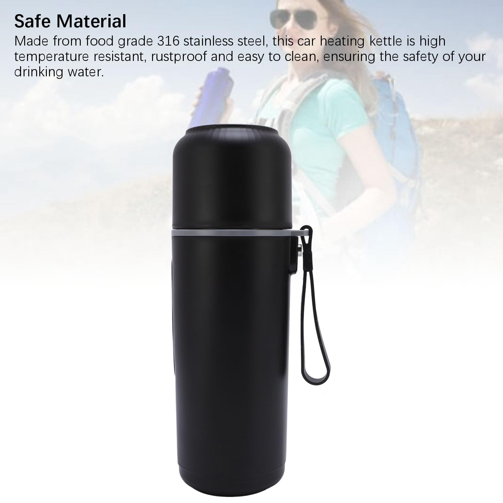 Socobeta Hervidor Eléctrico para Coche, Taza Calefactora Portátil, 500ml, 12V, 24V, Caldera de Agua para Coche, Camión, Calor Duradero para Actividades Al Aire Libre (Negro)