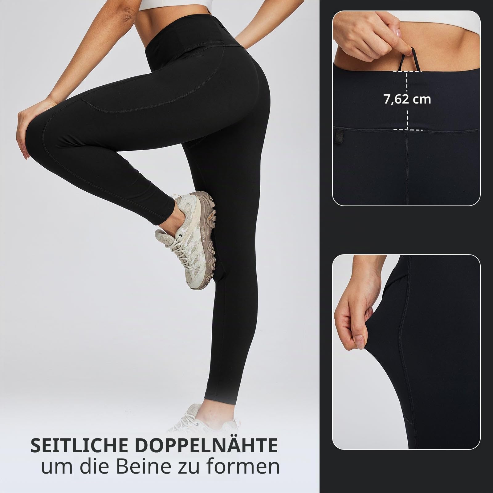baleaf Damen Wanderleggings mit 3 Taschen Wanderhose Trekkinghose Sport Leggings High Waist Schnelltrocknend UPF 50+