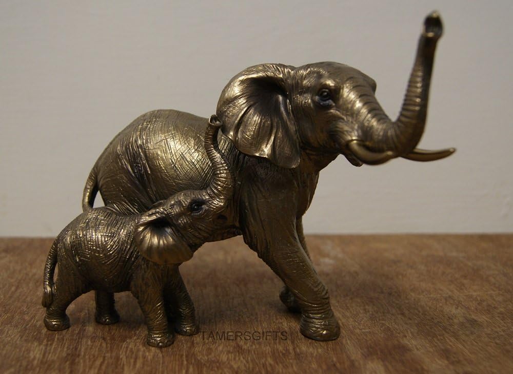 Figurine d’éléphant et d'éléphanteau Effet et reflets bronze