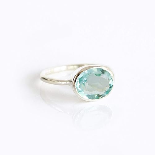 Miniatura 5 de Anillo de topacio azul, anillo apilable, oro vermeil o plata, anillo engastado bisel, anillo ovalado, anillo de piedras preciosas azules, anillo de