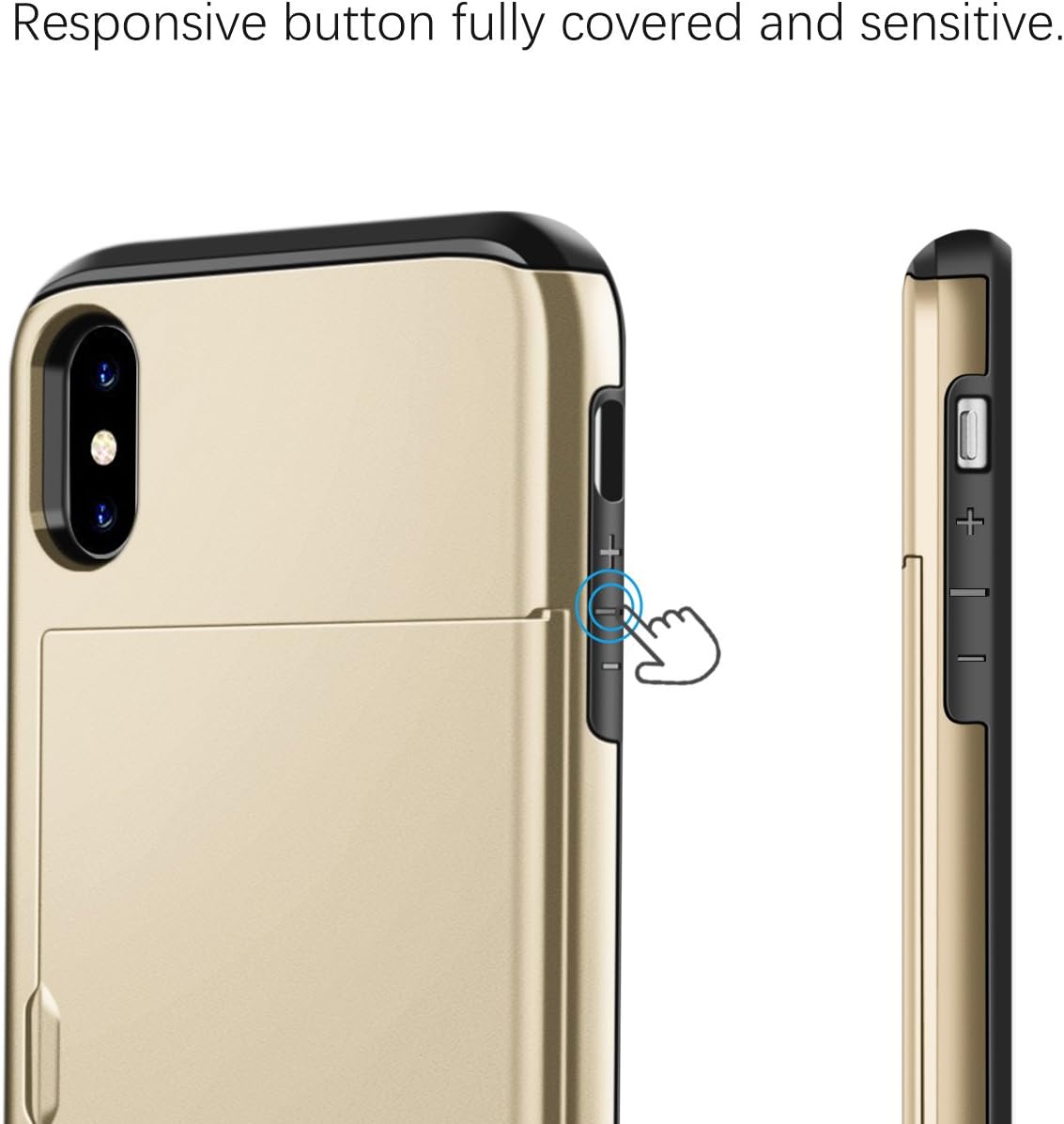 SAMONPOW iPhone X Case, iPhone 10 Case,Hybrid iPhone X Wallet Case Card Holder Heavy Duty Protection Shockproof Anti Scratch Soft Rubber Bumper Cover Case for iPhone X 5.8 inch,Metal Gold