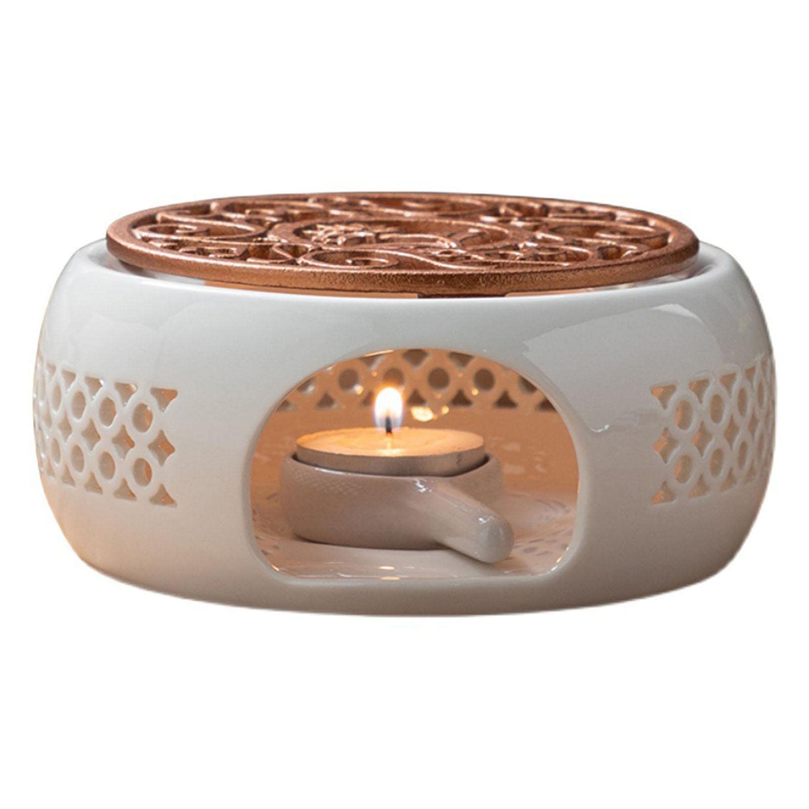 Scalda caffè E tè in Ceramica, Scaldavivande per Lumini con Riscaldatore E Vassoio Portacandele, Bronzo