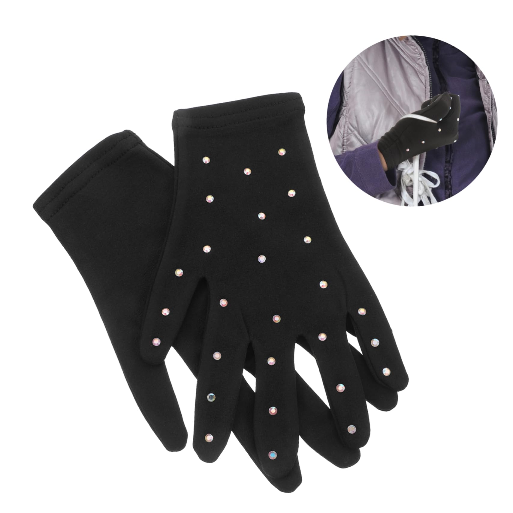 PartyKindom 5paare Glitzernde Eiskunstlaufhandschuhe Mit Strass Für Partys Und Bühnenaufführungen Atmungsaktive Und Bequeme Skating-Handschuhe Für Mädchen Und Frauen Schwarz