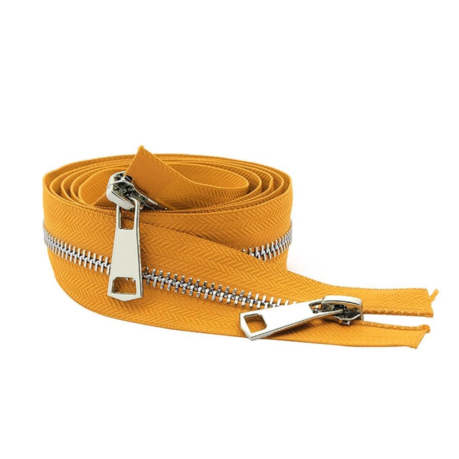 1 pieza de 30/40/50/60/70/80 cm 5# Colorido extremo abierto doble deslizador cremallera de metal plateado DIY artesanía para ropa de bolsillo de tela (amarillo, 40 cm)