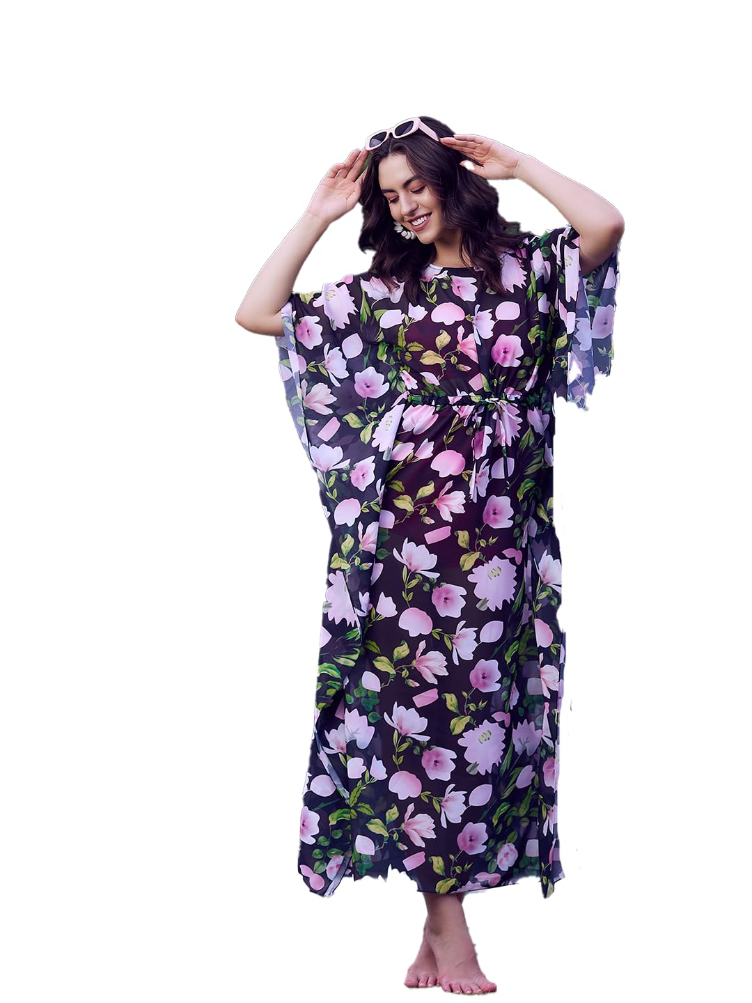 poshbery Black Floral Beach Kaftan-picture-5