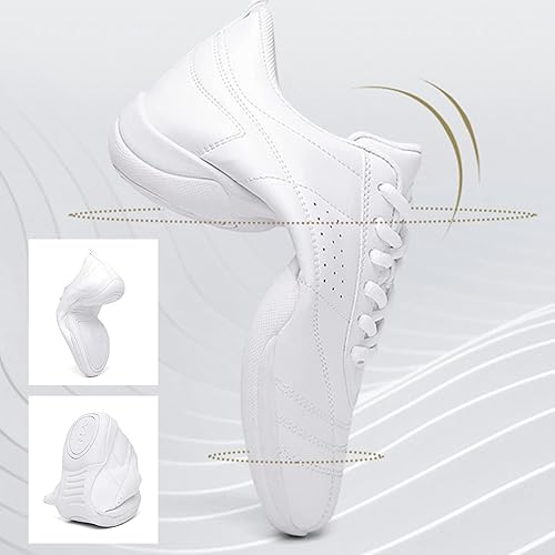 Miniatura 2 de DADAWEN Zapatos de animación para adultos y jóvenes, zapatos de animadora blancos para mujeres, zapatos de baile, atléticos, deportivos,