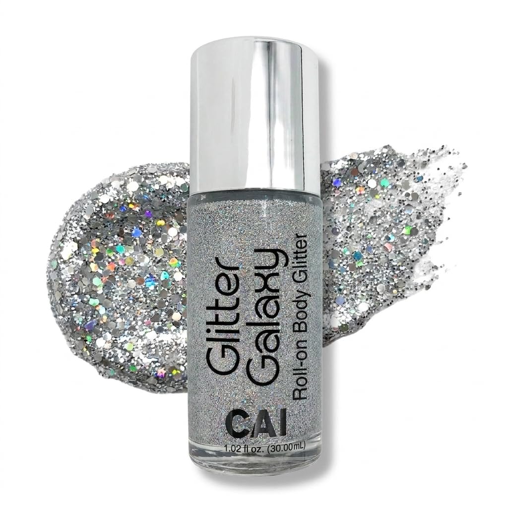 CAI Beauty Stardust Silver Holographic Glitter Gel Roll-On 1 Bottle Hair Glitter, Body Glitter & Face Glitter for Women Kids, Cosmetic Grade, No Glue, Easy Apply & Wash Off, Festival Rave 1 Oz