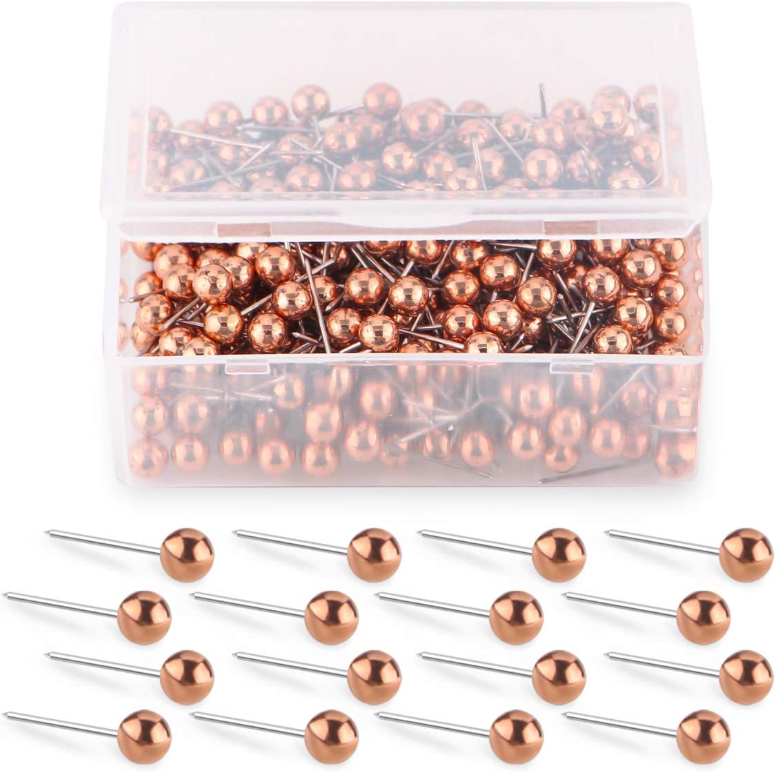 Yalis Push Pins Map Tacks 1/8-Inch Retro Metallic Color Beads Head Marking Push Pins 200-count (Rose Gold)