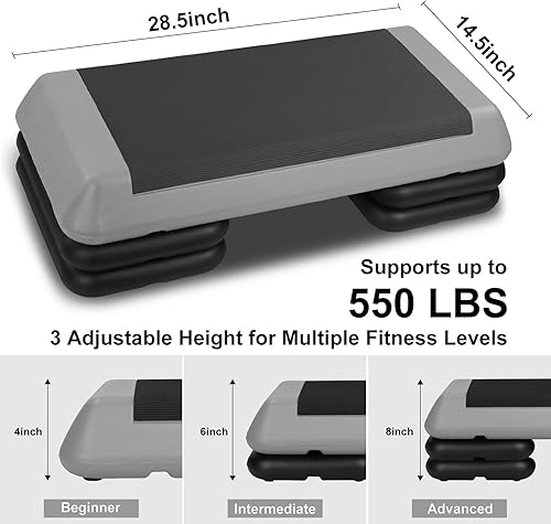 Miniatura 2 de HooKung Escalón de entrenamiento aeróbico ajustable con 4 elevadores para entrenamiento de plataforma de fitness y ejercicio