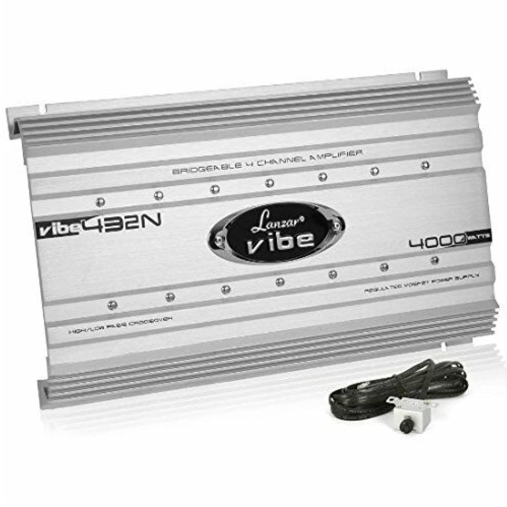 1 LANZAR VIBE 432N VIBE432N amplificatore 4 canali da 2000 watt rms 4 x 500 watt rms 4000 watt max con controllo remoto a distanza incluso, 1 pezzo