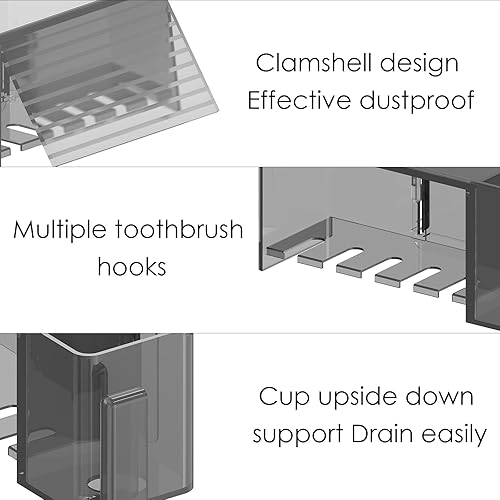 Miniatura 3 de Linkidea Soporte para cepillo de dientes montado en la pared con pasta de dientes y soporte para tazas organizador de soporte de almacenamiento para