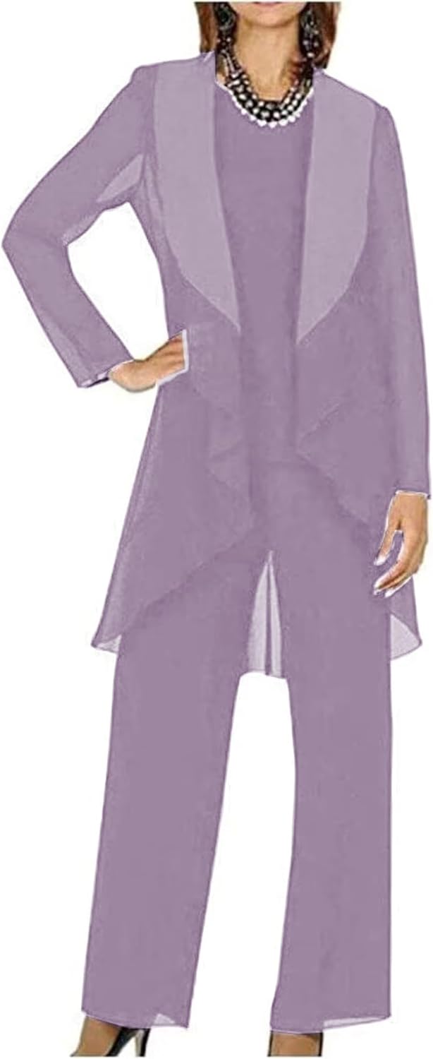 3 Pieces Mother of The Bride Pant Suits for Wedding Chiffon Formal Cocktail Pant Suit for Women Dressy