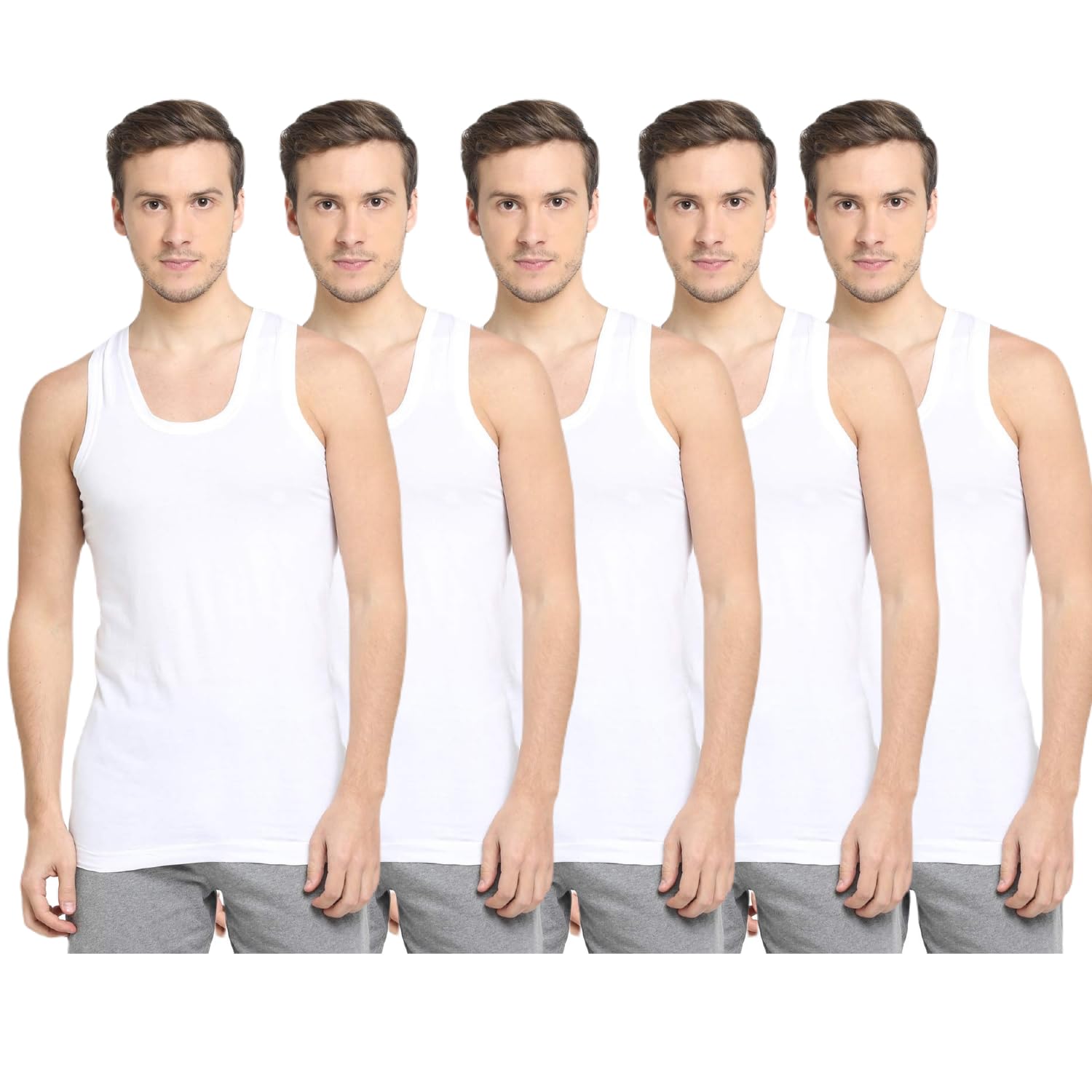 innero Men's Cotton Sleevless Round Neck Vest, Baniyan, Ganji, Innerwear, Undershirt (White, Pack of 5)-picture-38