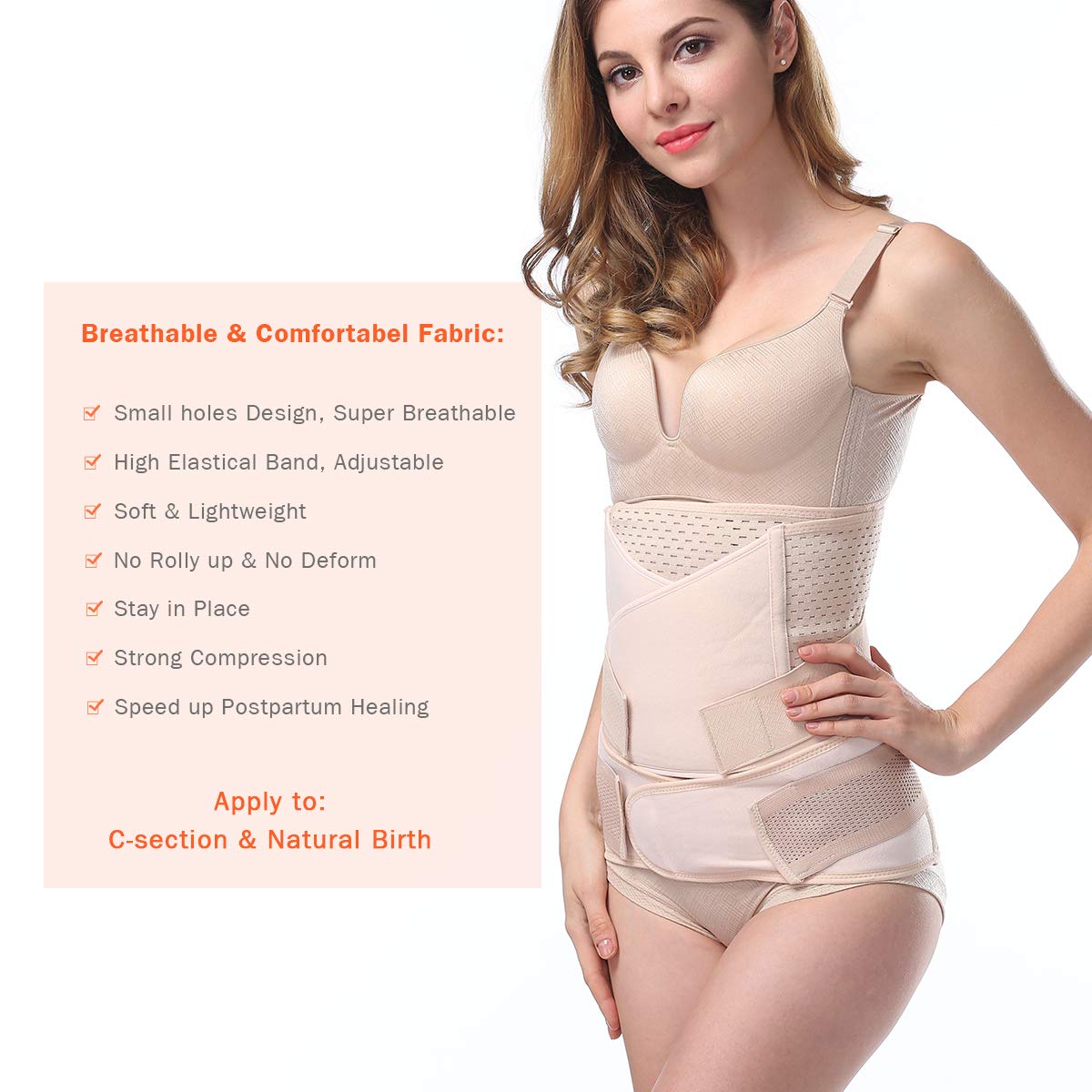 Cinturón Postparto 3 en 1, Fajas Postparto Soporte Transpirable Elástico Vientre/Cintura/Soporte Pélvico, Cinturón de vientre Ajustable Multifuncional Para la Mujer y Maternidad