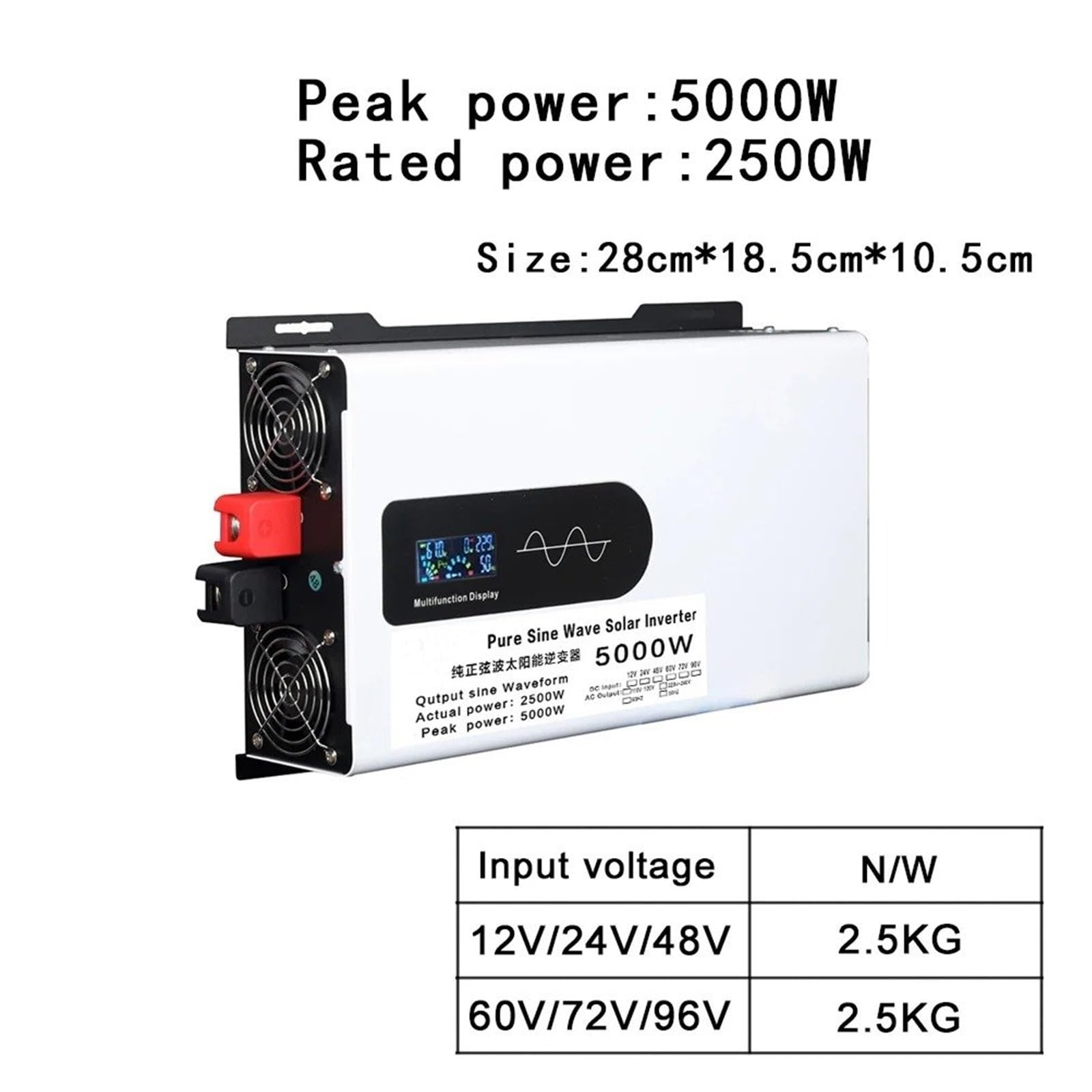 Convertidor Potencia 220 V 5000 W 12 V 24 V 48 V 60 V 72 V Inversor Solar para Coche Fuera Red Inversor Onda Sinusoidal Pura Montaje En Pared Transformador(72V,220V-230V(60Hz),5000W)