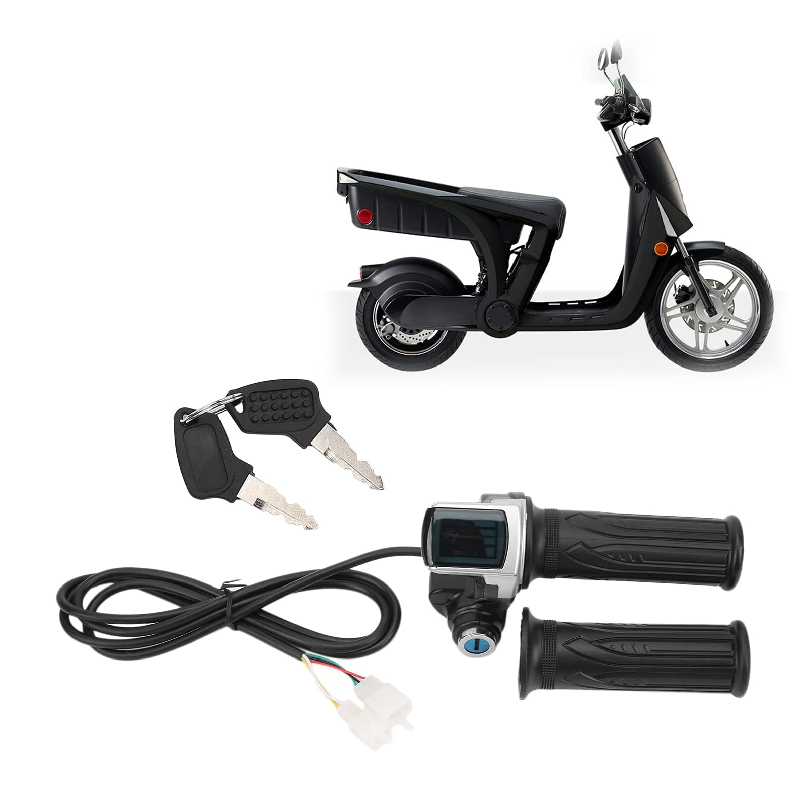 Uchwyty Uchwytu Przepustnicy, Rower Elektryczny Twist Uchwyt Przepustnicy Zestaw Kluczyków Wskaźnik LED do Skutera Motocyklowego 48V