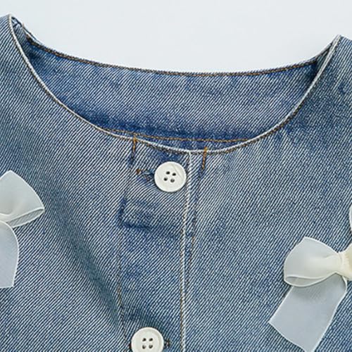 Girls Denim Jacket,Children's Versatile Outerwear,Bow Tie Jeans Jacket,Birthday Gift2