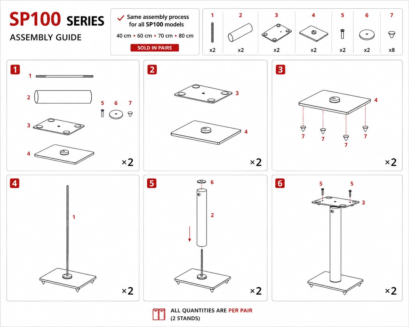 Sonorous SP100-70 Nero – Supporti da Pavimento per Diffusori 70 cm (Coppia) | Alluminio e Vetro Temperato | Fino a 20 kg per Supporto | Gestione Cavi Integrata.