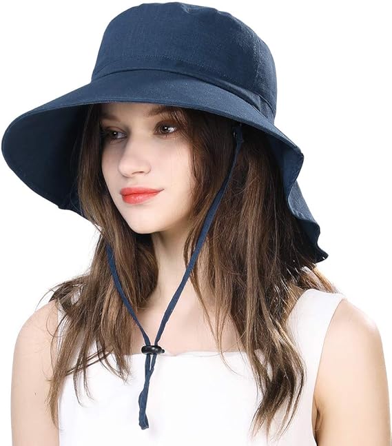 Comhats Womens Summer Flap Cover Cap Cotton UPF 50+ Sun Shade Hat with
