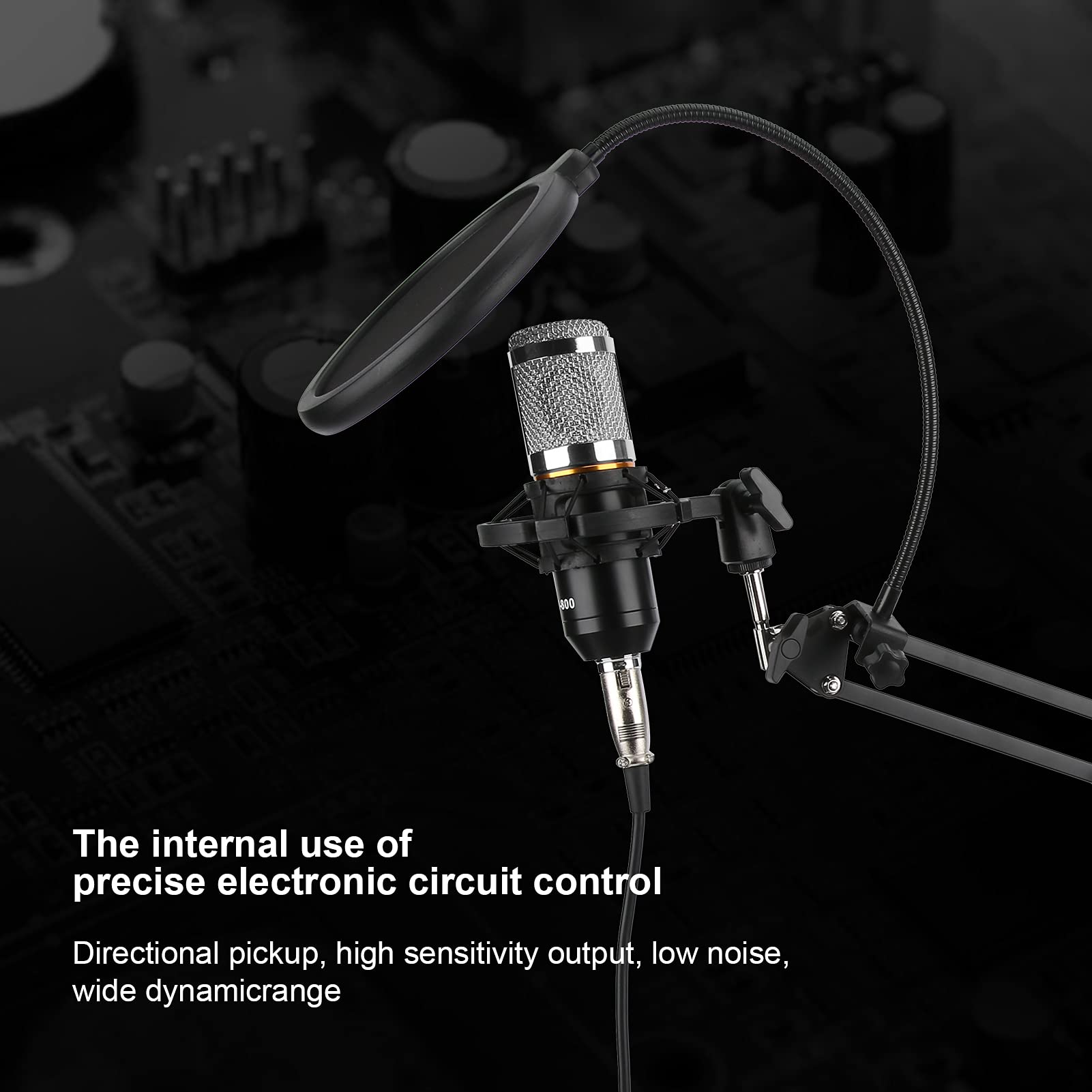 Kit microfono a condensatore BM800, microfono di registrazione professionale USB con braccio flessibile, suono chiaro per doppiaggio di canto in streaming, include spugna antiurto (Nero+Argento)