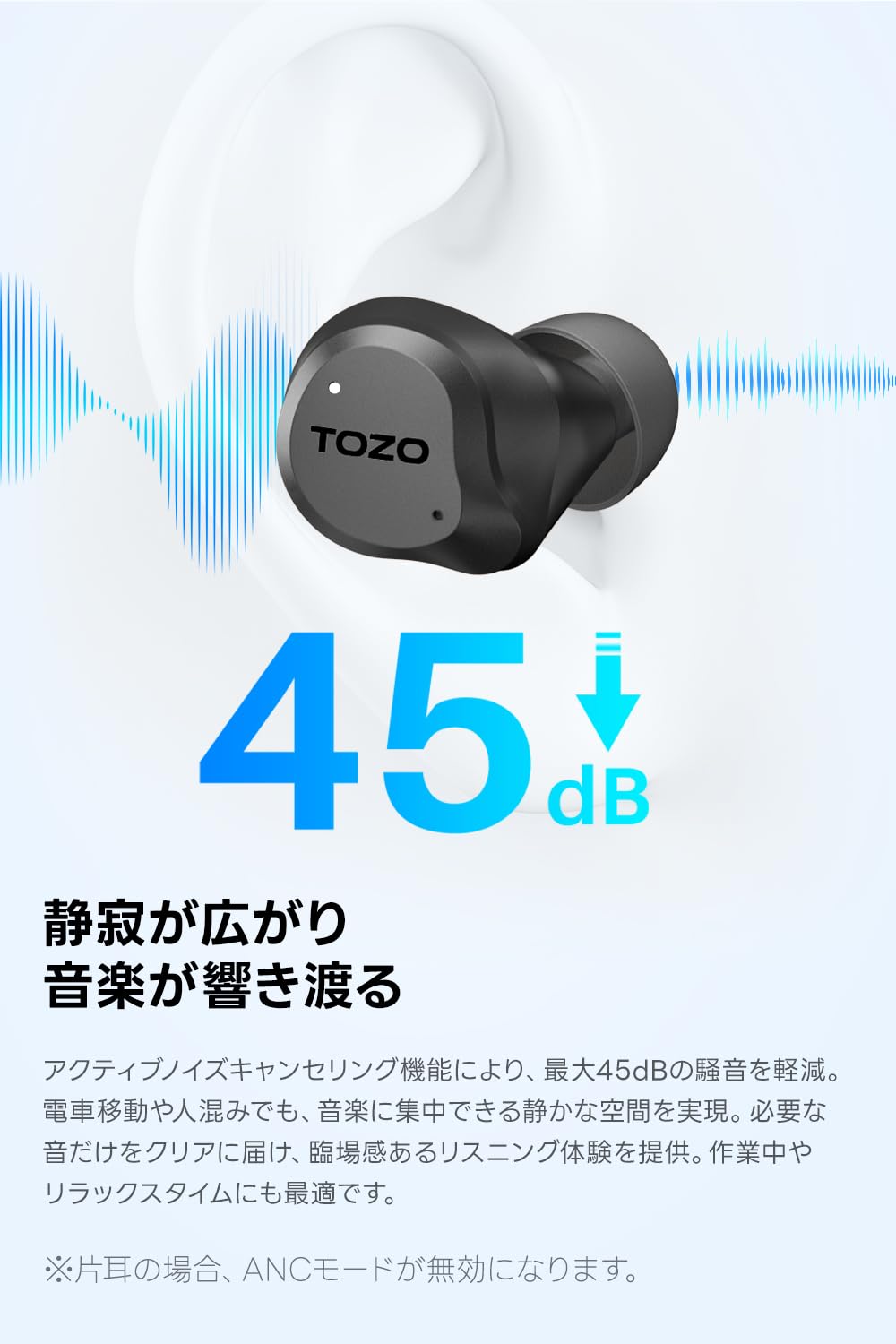 TOZO NC9 Fully Wireless Earphones, 2025 Superb Sound Experience, Immersive Sound, ANC/ENC Noise Canceling, Up to 45dB Reduction, Bluetooth5.3, IPX8 Waterproof, Wireless Charging & Type-C Rapid - 4