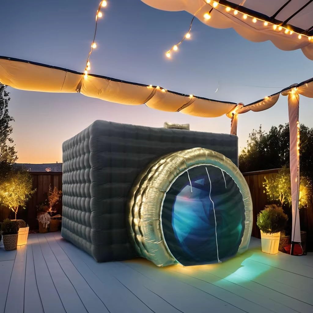 SAYOK Portable Inflatable Photo Booth Enclosure Camera Shaped Inflatable Cube Tent with Blower, Photo Booth Backdrop for Wedding, Event, Show(Logo not Include)