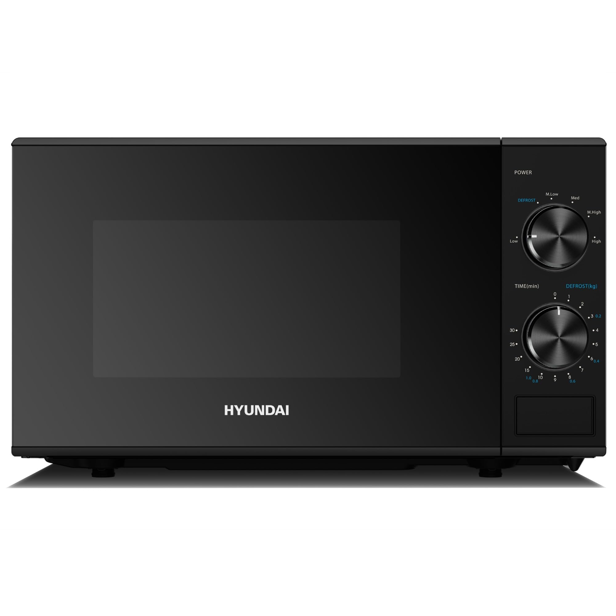 Hyundai 800W 20L Black Solo Microwave, Dial Control, Stainless Steel Interior, Defrost Function, 6 Power Levels, 24.5cm Turntable 2 Years Warranty