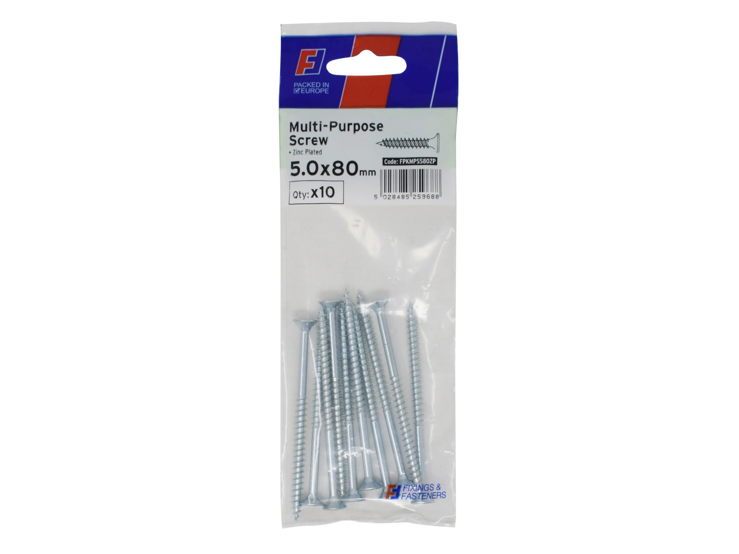 Forgefix Multi-Purpose Pozi Screw CSK ST ZP 5.0 x 80mm ForgePack 10, used in all trades including joinery, electrical and plumbing