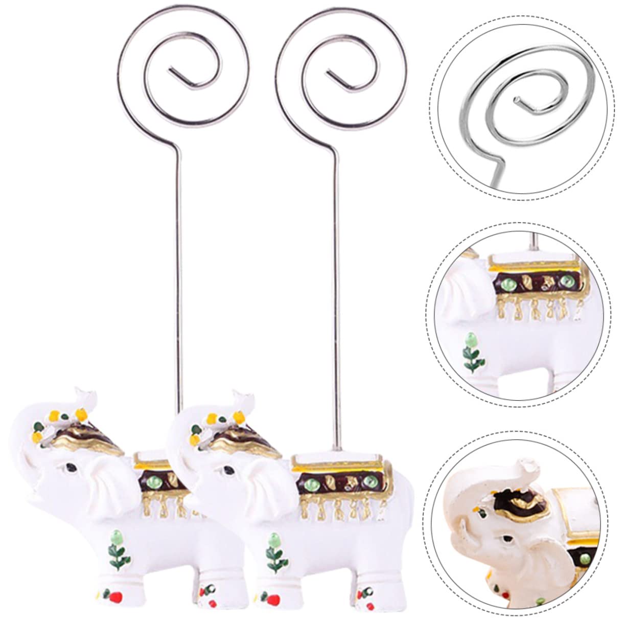 ULDIGI 2pcs Elephant Card Holder Compact Card Clip Party Message Clips Party Picture Holder Memo Display Clips Convenient Card Clip Animal Seat Card Stainless Steel European and American