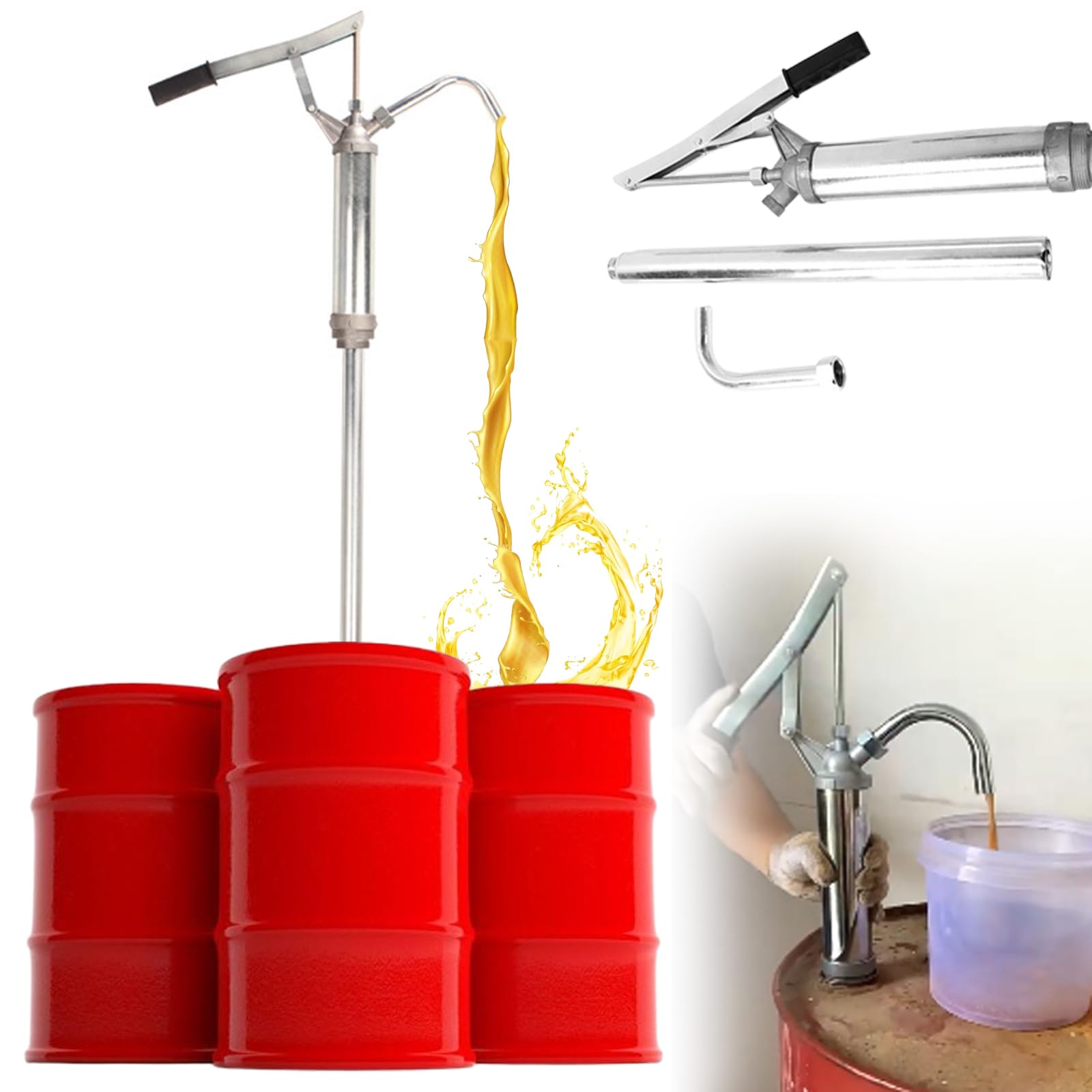 Bombas Manuales para Bidones De Aceite, Bomba De Transferencia De 5-55 Galones, Bomba De Palanca, Tubo De Succión Telescópico De 450-900 Mm, Transferencia Rápida De 28 L/min